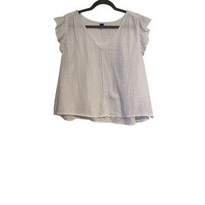 Old Navy Top Women's 2X White Cotton Textured Gauze Flutter Sleeve Blouse Summer